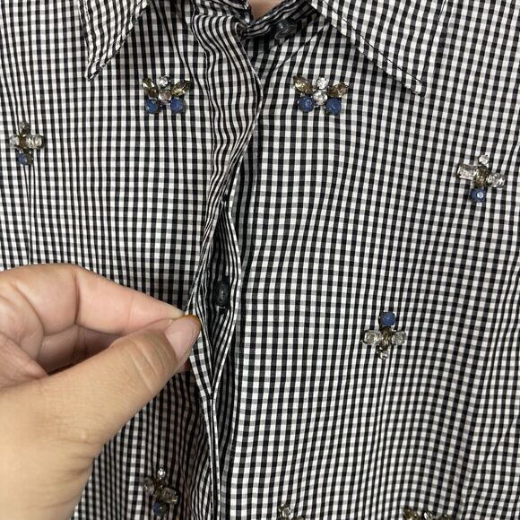 Talbots Blouse Women's XL Plaid Button Down Beaded Studded Long Sleeve Check - Picture 8 of 13